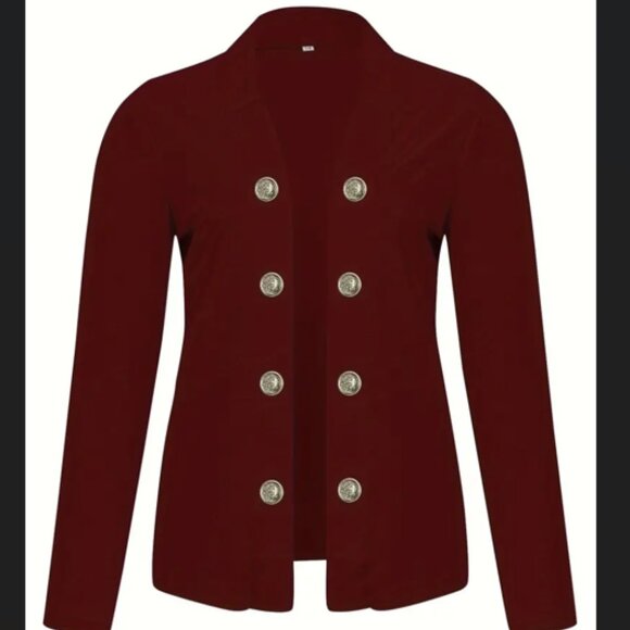 Button Open Front Blazer,cLong Sleeve Blazer Color Burgundy Red Size Large - Picture 3 of 3